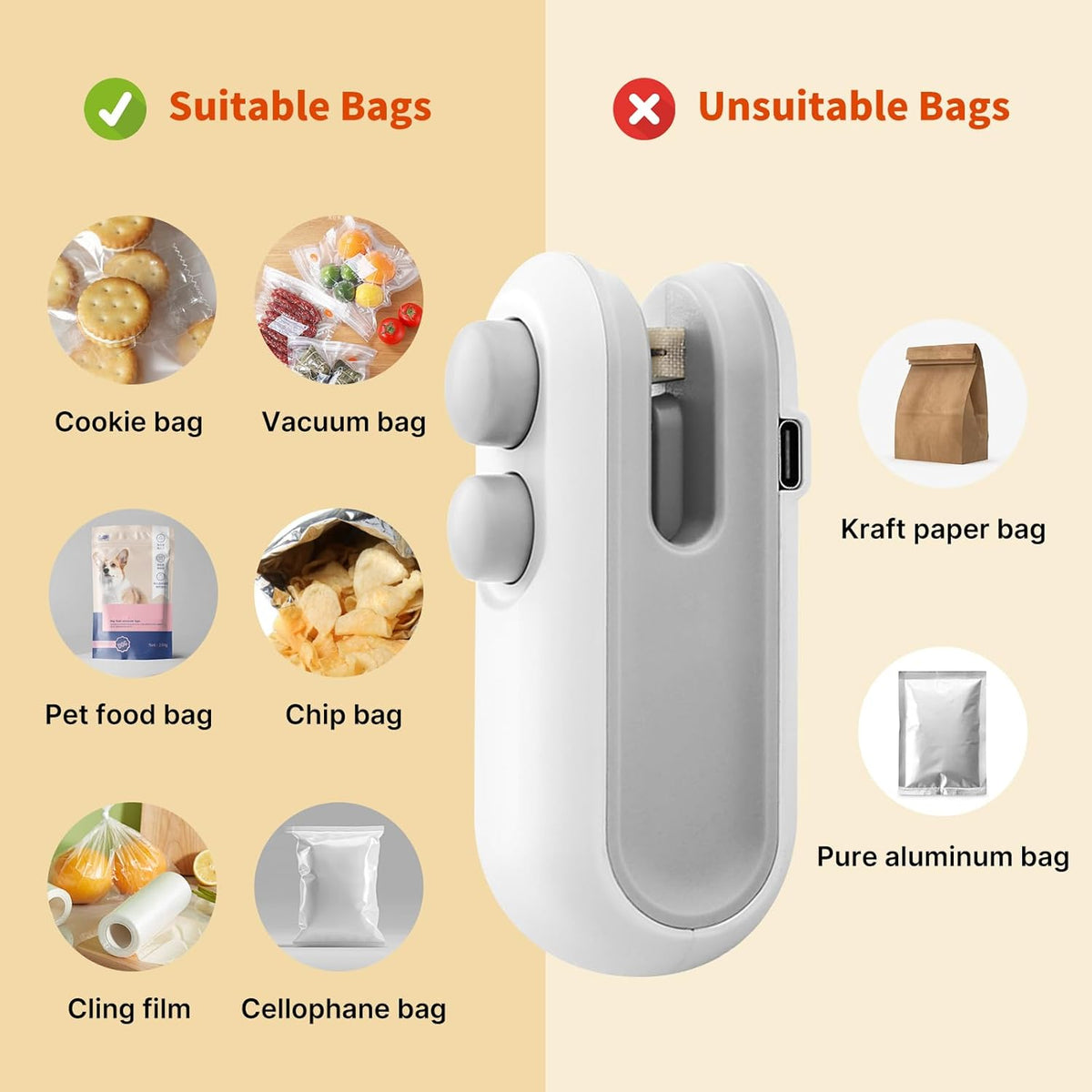 2 in 1 Cutting and Sealer USB Rechargeable Food Sealer Mini Sealer for Snack Storage Food Sealer for Chip Bags, Plastic Bags