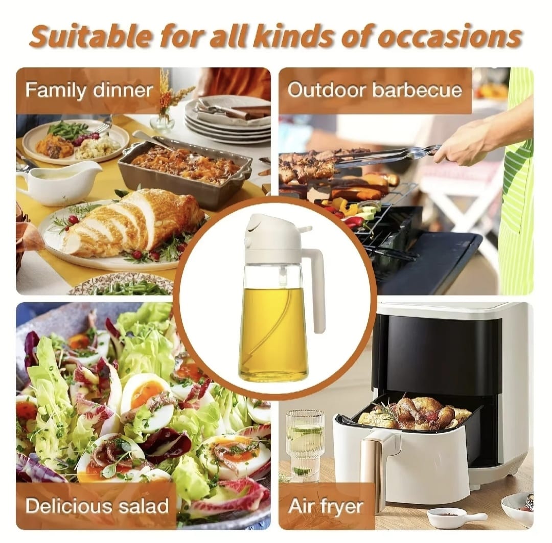 2-in-1 Oil Sprayer Bottle for Kitchen – Spray & Pour Dispenser for Cooking, Baking and BBQ | 450Ml - Glass (Random Color)