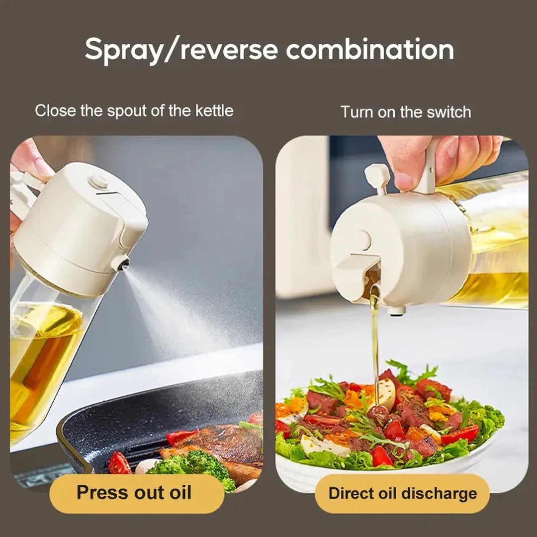 2-in-1 Oil Sprayer Bottle for Kitchen – Spray & Pour Dispenser for Cooking, Baking and BBQ | 450Ml - Glass (Random Color)